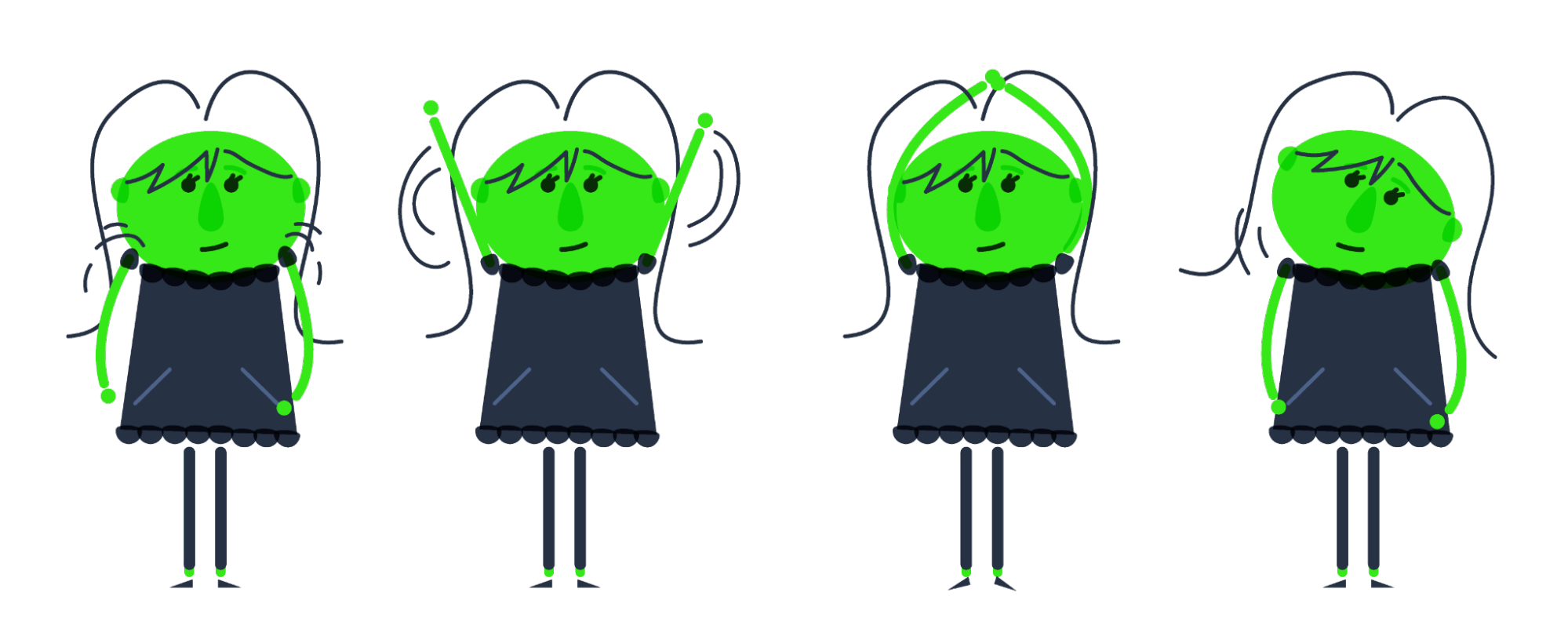 Character with arms above head